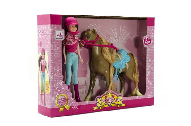Kůň + panenka žokejka plast v krabici 34x27x7cm