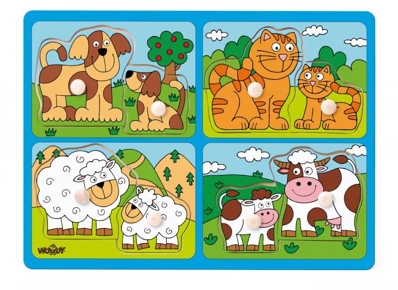 Puzzle dla najmłodszych z uchwytami - zwierzęta domowe z niemowlętami,