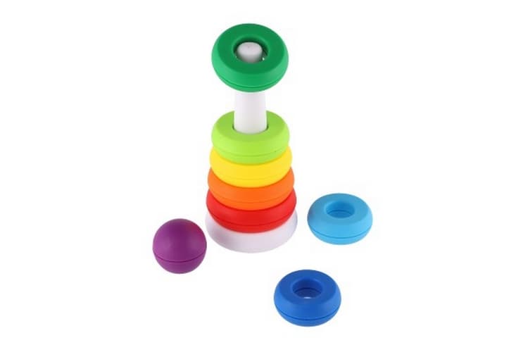 Torre/Pirámide colorido puzzle apilable 9pcs plástico en caja 8x21x8cm 18m+