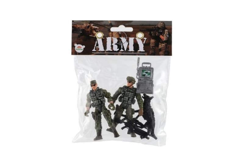 Set de soldats avec chien avec accessoires 6pcs en plastique dans un sac