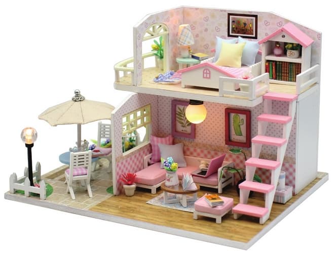Maison miniature à deux enfants Maison rose
