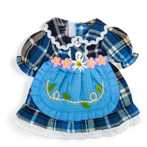 Bigjigs Toys Modré kostkované šaty pro panenku 34 cm