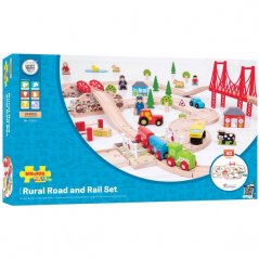 Bigjigs Rail Pista de tren de madera con camino rural 80 piezas
