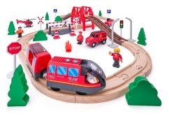 Woody Pistă de tren cu motor electric, pompieri, 60 piese