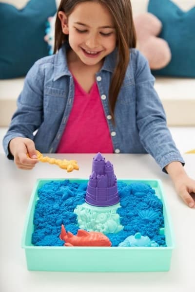 Kinetic sand krabice tekutého písku s podložkou modrá barva