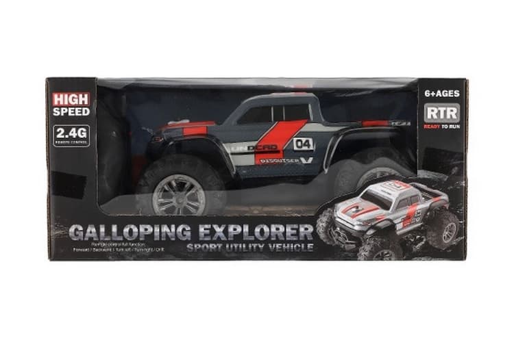Auto RC pick up terénní plast 25cm 2,4GHZ na baterie šedo-červený v krabici