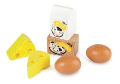 Tidlo Caja de madera con productos lácteos y huevos