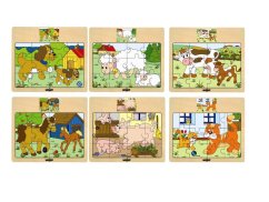 WOODY - Puzzle na planszy Maszyna - zwierzęta z młodymi
