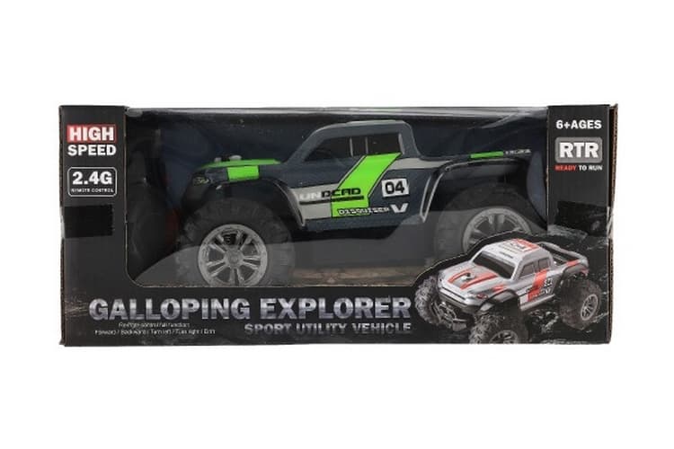 Auto RC pick up terénní plast 25cm 2,4GHZ na baterie šedo-zelený v krabici