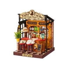 RoboTime Puzzle 3D din lemn Casă miniaturală Pisică amețitoare Bară