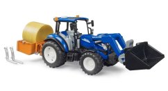 Bruder 2187 New Holland T5.120 z ładowaczem czołowym, łyżką, widłami i belami okrągłymi