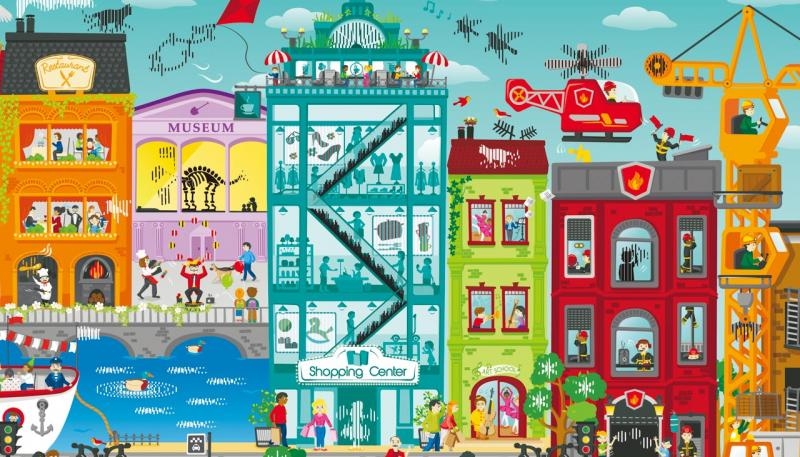 Hape Puzzle - Animované městečko v pohybu, 49 dílků
