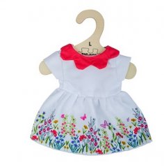 Bigjigs Toys Fehér virágos ruha piros gallérral 38 cm-es babához