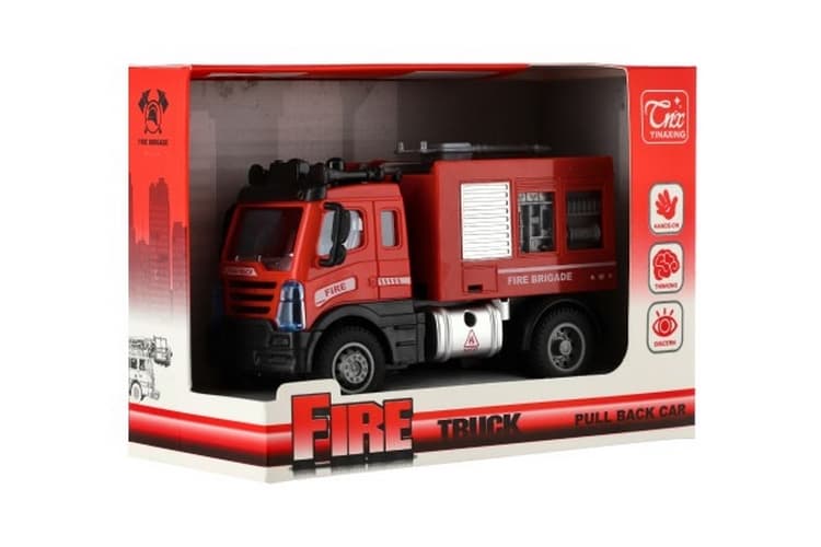 Coche bomberos plástico 13cm retráctil en caja 17x12x8cm