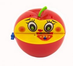 Pokladnička červené jablko s červíkem na klíček plast 11x10cm