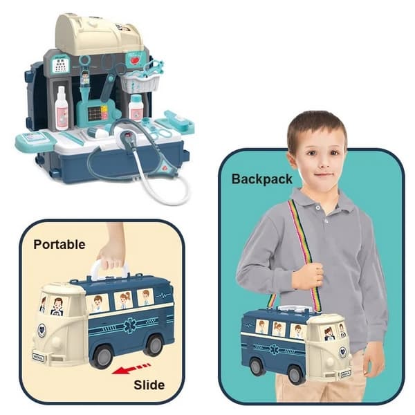 Bavytoy Lékařský set 3v1 bus modrý