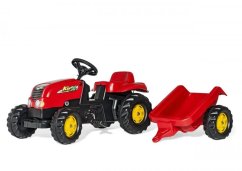 Rolly Kid pedálos traktor oldalkocsival - piros