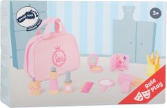 Petit sac à cosmétiques Foot Baby rose avec accessoires en bois