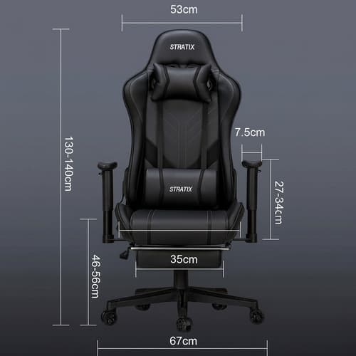 Gaming massázsfotel, fekete, lábtartóval