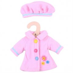 Bigjigs Toys Rózsaszín kabát sapkával babának 28 cm-es babához
