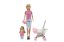 Set poupée avec fille et landau + accessoires plastique dans boîte 27x34x9cm