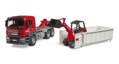 Bruder 3767 tehergépkocsi MAN TGS guruló konténerrel és Schäffer Hoflader 2630-as teherautóval