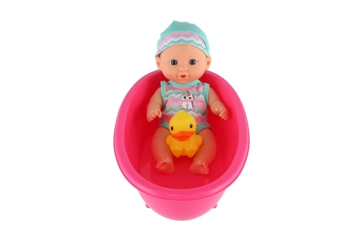 Păpușă bebeluș cu rață 22cm în cadă
