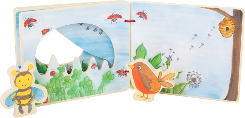 Pie Pequeño Libro ilustrado de madera con una abeja