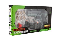 Pistole na pěnové náboje 19cm + terče 3ks, náboje 6ks