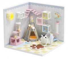 Két gyerek miniatűr ház Otthon cica Miau