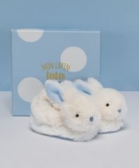 Doudou Zestaw upominkowy - Zestaw bucików z grzechotkami królik niebieski 0-6 miesięcy