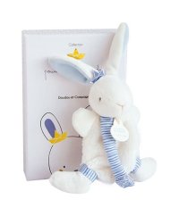 Doudou Zestaw upominkowy - Zabawka z uchwytem na smoczek królik 15 cm niebieski
