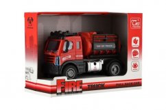 Autó tűzoltók tartálykocsival műanyag 12cm behúzható dobozban 17x12x8cm