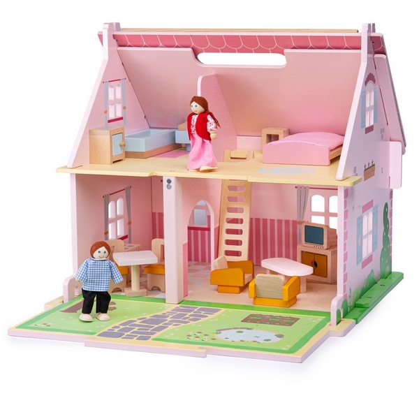 Przenośny drewniany domek dla lalek Bigjigs Toys
