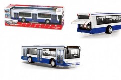 Cseh nyelvű műanyag busz 28cm kék, szabadon futó, elemmel működő busz