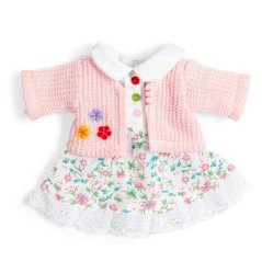 Bigjigs Toys Virágos rózsaszín ruha és pulóver babához 28 cm