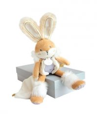 Doudou Coffret cadeau - lapin en peluche avec couverture 31 cm beige