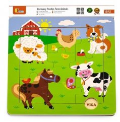 Viga Dřevěné puzzle 9 dílků - domácí zvířátka