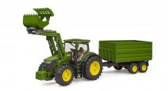 Bruder 3155 John Deere 7R 350 traktor elülső rakodóval és tandem szállító pótkocsival