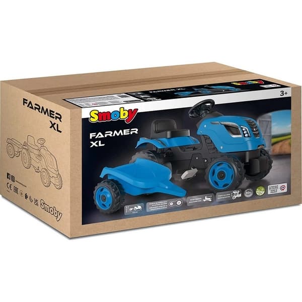 Traktor na pedały Farmer XL niebieski z wózkiem
