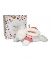 Doudou Coffret cadeau - Lapin en peluche avec pompon rose foncé 25 cm