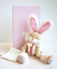 Doudou Darčeková sada - plyšový zajačik s dekou 31 cm ružová