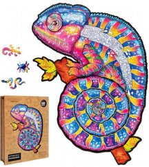 Dřevěné barevné puzzle - Hypnotický chameleon