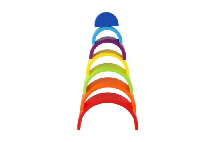 Turn/Piramidă Curcubeu colorat puzzle de stivuire 7pcs plastic în cutie 8x15x5cm 18m+ 18m