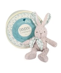 Doudou Dárková sada - Šedý plyšový králík z  BIO bavlny 25 cm