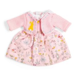 Bigjigs Toys Šaty s motívom prírody a ružový svetrík pre bábiku 34 cm