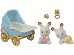 Sylvanian Families Chocolate Rabbit Twins z wózkiem