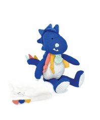 Doudou Coffret cadeau - Dinosaure en peluche avec couverture 25 cm bleu