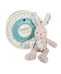 Doudou Coffret cadeau - Lapin en peluche gris en coton bio 25 cm