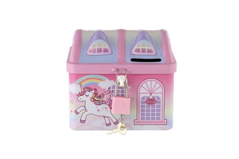 Cutie de comori unicorn casa de tinichea cu blocare roz în sac